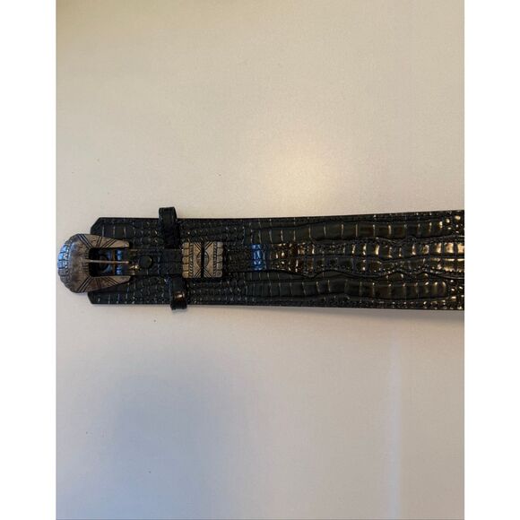 Vintage Chacon Ranger Belt Black Crocodile Sterling Silver 4 Piece Buckle Sz 30 main image 4